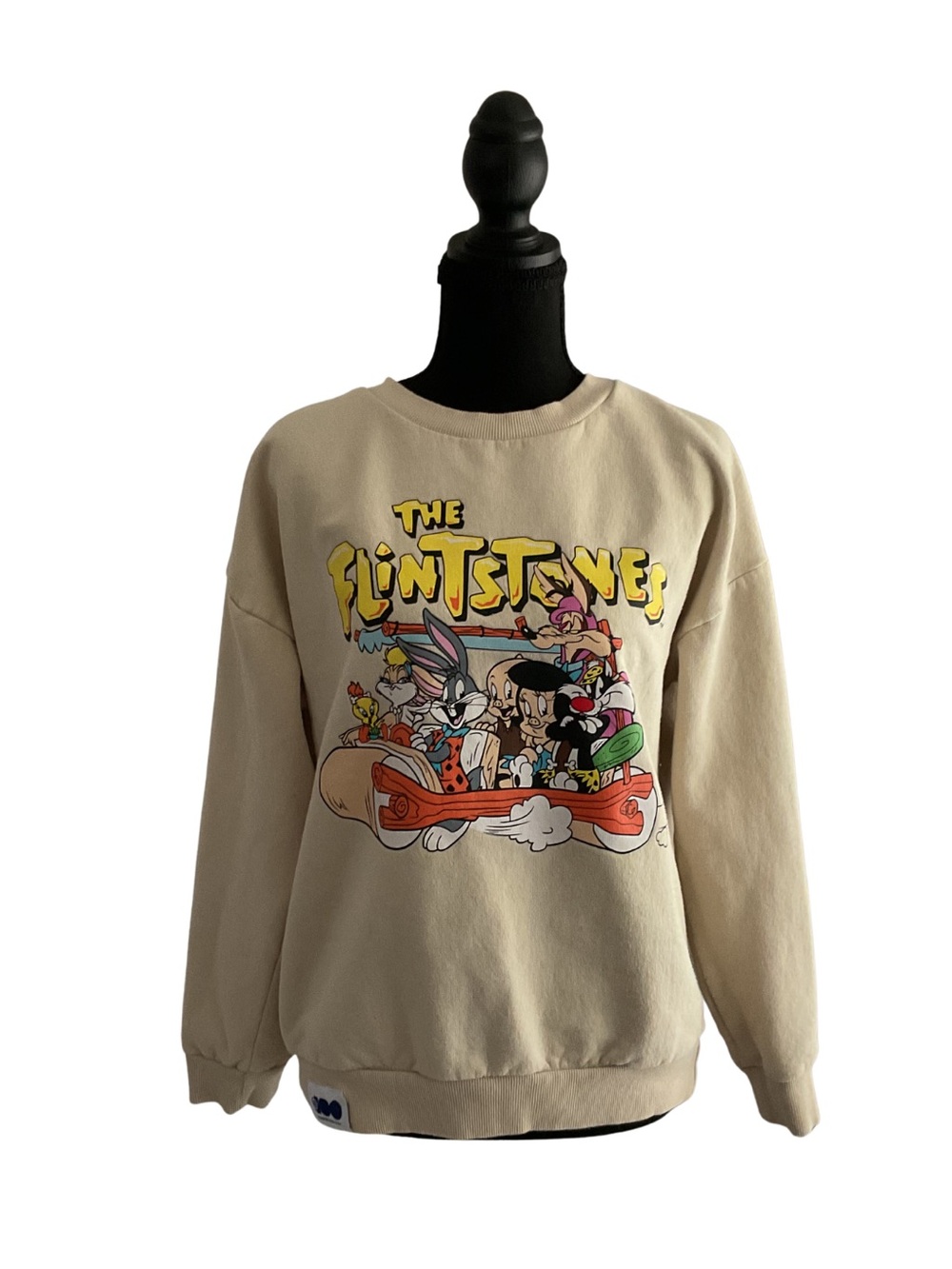 Warner Bros. Beige Flintstones x Looney Tunes Crewneck Sweatshirt M 90s Y2K